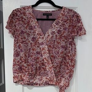 Banana Republic Orange and Pink Wrap Blouse with Cap Sleeves